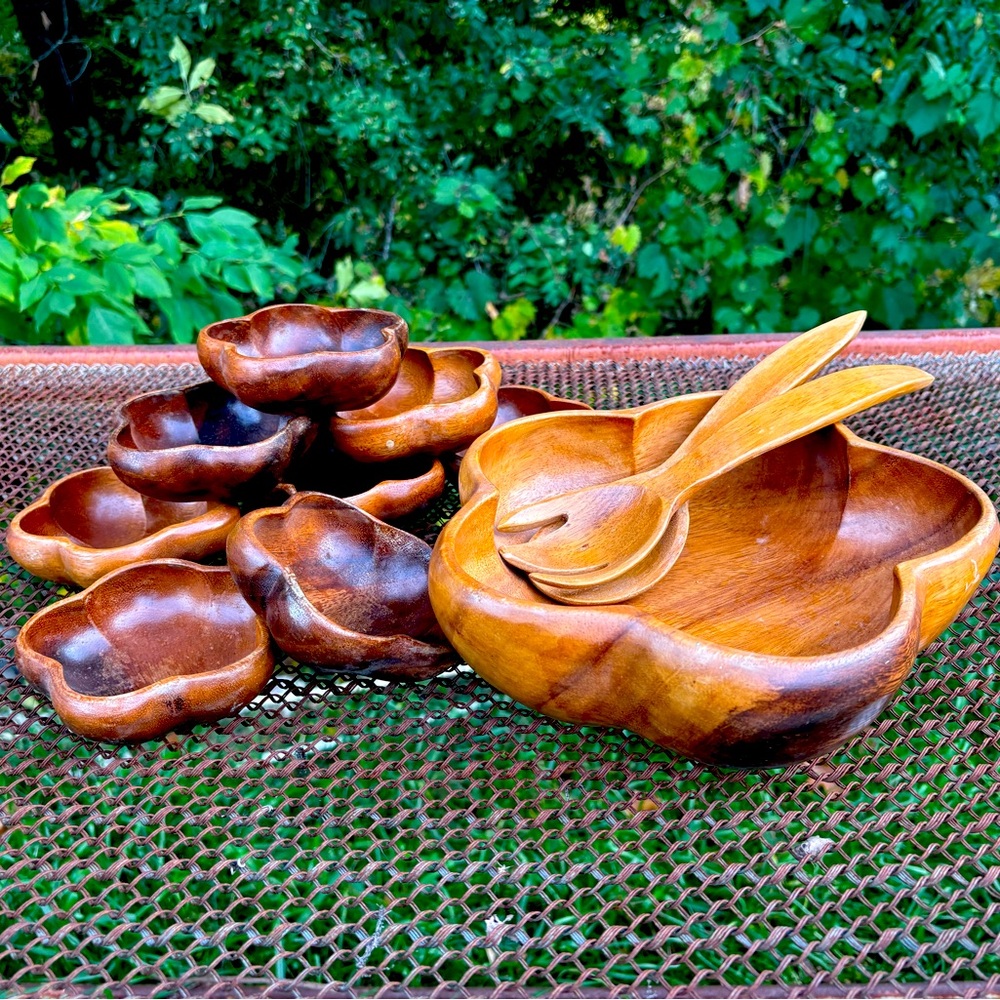 Vintage MCM Wood Salad Bowl Set- 11 Pieces